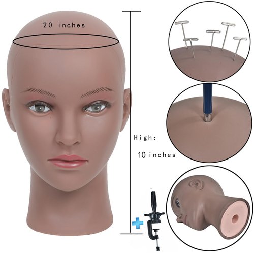RUISIMEI Made of PVC Mannequin Head Bald Afro Female Cosmetology Manikin Head for Wigs Making Wig Display Hat Display Glasses Display Hairdressing Training Head Doll Head with Clamp