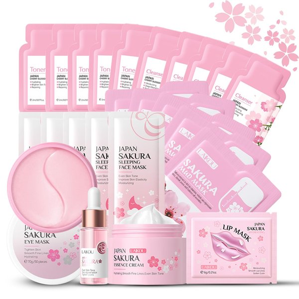 Skincare Set for Teenage Girls, Japan-Sakura Skin Care Products Set, Skin Care Sets & Kits, Cleanser, Toner, Serum, Cream, Sleep Mask,Eye Mask,Mud Mask,Lip Mask Beauty Products Daily Face Care 24PCS