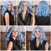 BEAUTIFA Light Blue Wig for Women Wavy Curly Light Blue Bob Wigs Middle Part 14 Inch Shoulder Length Heat Resistant Synthetic Colorful Wig