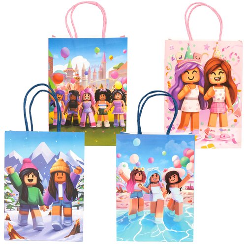 Kauai Sun 16PCS Game Theme Party Bags, Four Unique Designs Goodie Bags for Girls Boys, Kids Blocks Party Favors Supplies Candy Treat Loot Exchange Gift Bags, Sturdy Extra Thick