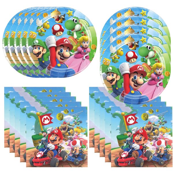 GYSIXGAOSU 40pack Mario Party Supplies include 20 plates, 20 napkins for the Mario birthday party Decoration