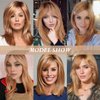 SEVENCOLORS Medium Length Strawberry Blonde Wigs for Women Layered Ombre Blonde Wig with Dark Roots Synthetic Hair Wigs for Daily Party Halloween