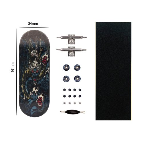 RACOFSB Pro Fingerboard 34mm Wooden Board Professional Finger Skateboard Trucks CNC Swirl Wheels (Dragon)