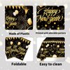 3PCS New Year Tablecloth, Disposable Black Gold NYE Party Tablecloth Decorations, Rectangular Plastic Happy New Year Table Cover NYE Theme Party Supplies for Birthday Party Decorations, 108 x 54”