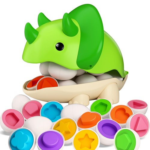 iPlay, iLearn Toddler Dinosaur Matching Egg Toy, Kids Learning Montessori Color Shape Sorter Puzzle, Baby Fine Motor Educational Travel Game, Active Birthday Gifts 18 Month 2 3 4 Years Infant Girl Boy