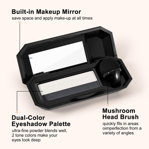 Boobeen 2 Color Eye Shadow, Portable Dual-Color Glitter Eyeshadow Palette Highly Pigmented Powder Eyeshadow Waterproof and Smooth Texture, Long Lasting For Eye Makeup