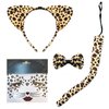 4 Pcs Halloween Leopard Cat Ears Headband Bow Tie Tail Temporary Face Stickers Tattoos Cat Hair Hoops Bands Women Bowtie Animal Headpiece Hairband Cosplay Dress Up Masquerade Birthday Party Supplies