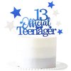 Pargleev Glittery 13 Ofiicial Teenager Cake Topper with Star Boys and Girls 13th Birthday Party Supplies,Thirteen Years Old Birthday Party Decorations Royal Blue