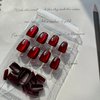 Red Press on Nails Short Fake Nails Square False Nails with Designs Cat Eye Designs Glue on Nails Red Stick on Nails Full Cover Cute Acrylic Nails Glossy Artificial Nails for Women Nail DIY