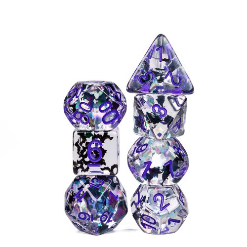 Cusdie 7-Die DND Dice, Polyhedral Dice Set Transparent D&D Dice Filled with Glitter Foil Animals for D&D Dungeons and Dragons RPGs Role Playing Table Games(Black and White Cat)
