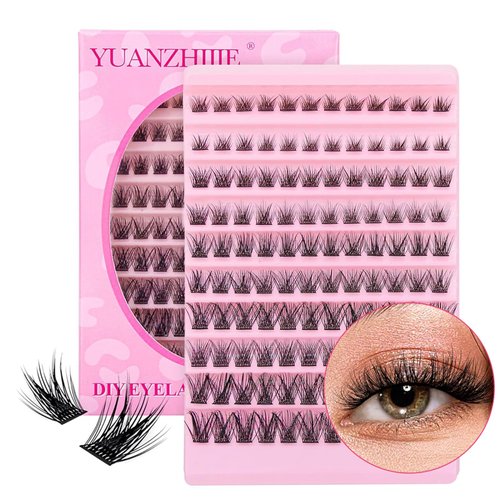 DIY Eyelash Extension Individual Lashes Cluster D Curl 8-16mm Mix Lash Clusters Tray Faux Mink Lash Clusters Extensions for Self Application at Home (0.07D-MIX-49)