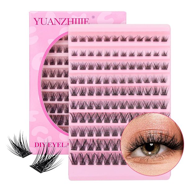 DIY Eyelash Extension Individual Lashes Cluster D Curl 8-16mm Mix Lash Clusters Tray Faux Mink Lash Clusters Extensions for Self Application at Home (0.07D-MIX-49)