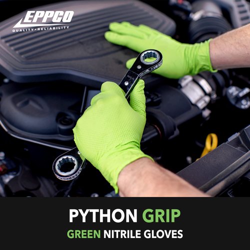 NEW! Eppco PythonGrip Hi-Vis Green Nitrile Gloves - Size L 100 count box