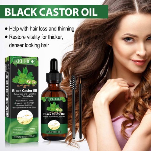 HuaQing 60 ML Jamaican Organic Black Castor Oil,Castor Oil for Eyelashes,Hair Growth,Natural Orga...
