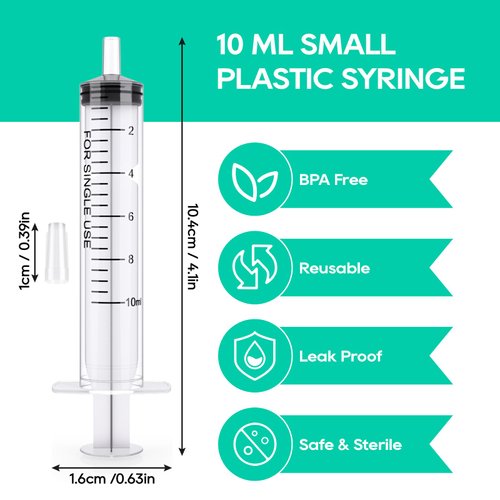 JOLLY PARTY 10ml Syringes 100 Pack Plastic Small Syringe with Tip Cap, Measuring Syringe, Oral Syringe for Scientific Labs, Feeding Pets, Measurement,Refilling, No Needle