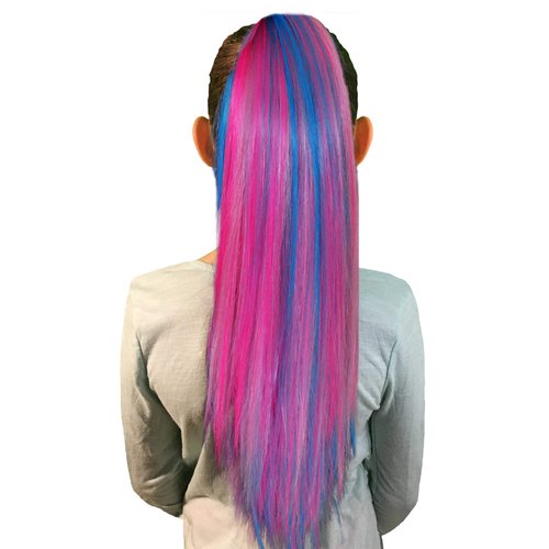 My Hair Popz Deluxe Synthetic Fiber Ponytail Hair Extensions | Heat and Tangle Resistant Colored Hair Extensions for Kids | Easy to Attach Ponytail for Child Friendly Use | Claw Clip | Cotton Candy