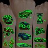 CHARLENT Luminous Race Car Tattoos for Kids - 24 Sheets Glow in The Dark RaceCar Temporary Tattoos for Boys Birthday Party Favors Goodie Bag Fillers
