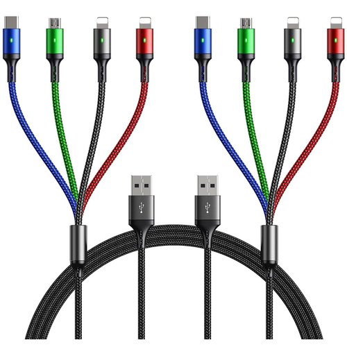 Multi Charging Cable, [10ft 2Pack] Fast Multi Charger Cable Braided 4 in 1 Multiple USB Cable Universal Charging Cord with IP/Type C/Micro USB Port for Cell Phones/IP/Samsung/Ps/LG/Tablets/More