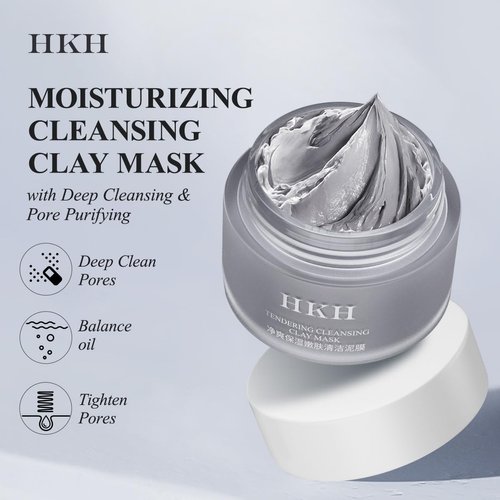 HKH Tendering Cleansing Clay Mask,Amazonian White Mud Mask,Moisturizing and Nourishing Facial Mask with Deep Cleansing &Pore Purifying, 4 oz