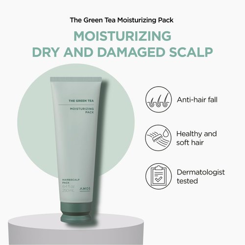 AMOS PROFESSIONAL The Green Tea Moisturizing Pack, Hair & Scalp Treatment for Thinning Hair, Korean Hair Mask, Strengthening Hair, All Hair Types, 8.4 fl.oz