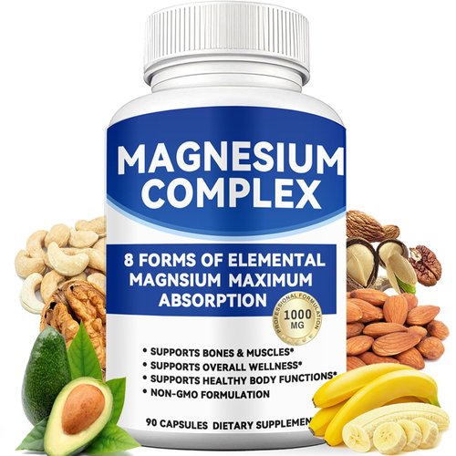 Magnesium Complex 1000mg with 8 Forms – Glycinate, Citrate, Malate, Taurate for Absorption – Supports Bone, Muscle, Energy & Recovery – Vegan, Non-GMO, 90 Capsules (1)