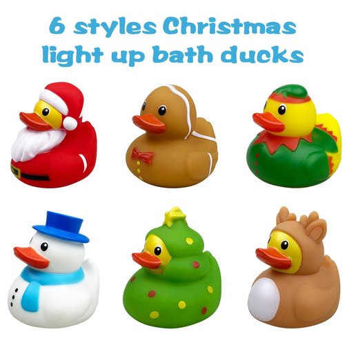 Jofan 6 Pack Christmas Light Up Ducks Bath Toys Christmas Toys for Kids Toddlers Boys Girls Christmas Stocking Stuffers Party Favors Gifts