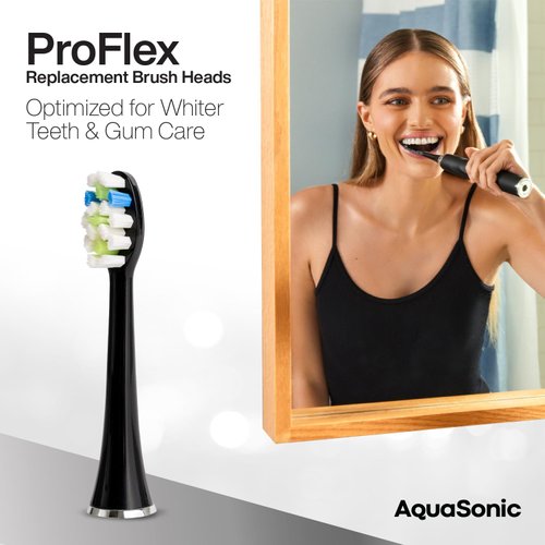 AquaSonic Proflex Replacement Brush Heads | for Whiter Teeth & Gum Care | Compatible with Many AquaSonic Toothbrush Handles (3 Pack Black)
