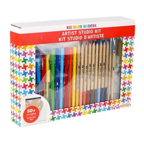 Kid Made Modern Artist Studio Kit & Travel Art Supplies Set for Ages 5 6 7 8 9 10 11 12+ w/Paper Pads, Colored Pencils, Markers, Watercolor & 50+ Pcs
