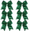 Metallic Sequin and Holographic 8 Inch Cheer Bow Cheerleader Cheerleading Jumbo Cheer Bow Hair Tie (Green Sequin)