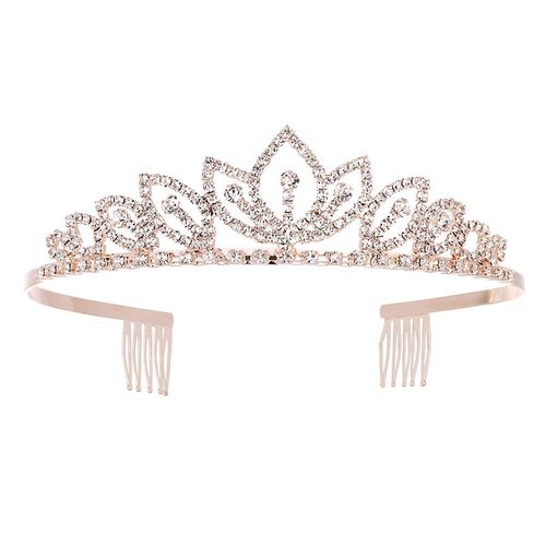 Wedding Tiara with Comb Bridal Shining Rhinestones Crystal Headband Pageant Princess Bridal Prom Decoration Party Wear (Rose gold)