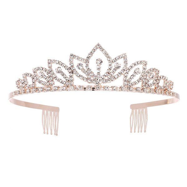 Wedding Tiara with Comb Bridal Shining Rhinestones Crystal Headband Pageant Princess Bridal Prom Decoration Party Wear (Rose gold)
