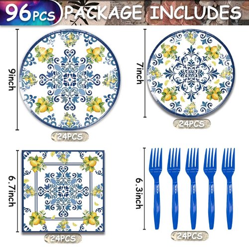 96Pack Capri Lemon Paper Plates and Napkins Sets, Party Decorations Plates Capri Lemon Supplies Tableware for Kids (Capri Lemon)