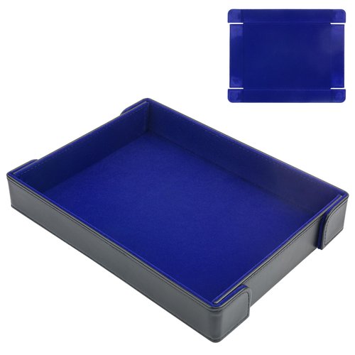 Buweeo PU Leather Dice Tray Magnetic Folding Dice Rolling Mat with Blue Felt Lining for Dice Games Portable Tabletop Board Games Tray