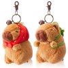 Simgoing 2 Pcs Capybara Plush Keychain Valentine’s Day Gift Capybara Stuffed Animals Toy Capybara Pendant for Party Valentine's Gifts Exchange Valentines Party Favor(Turtle Bag, Strawberry Hood)
