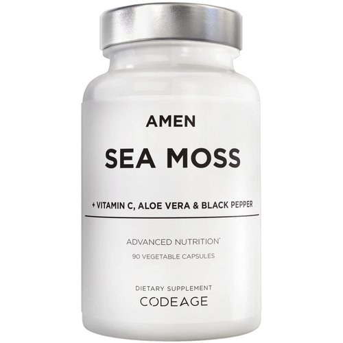 Amen Sea Moss Supplement - 1000mg Organic Irish Sea Moss, Bladderwrack, Burdock - Vitamin C, Aloe Vera, Black Pepper - Seaweed Superfood, Vitamins, Minerals, and Antioxidants - Non-GMO - 90 Capsules