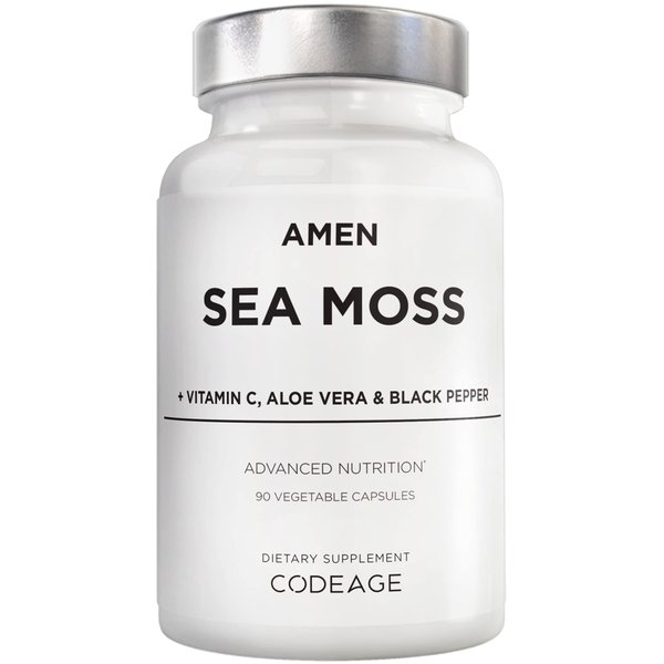 Amen Sea Moss Supplement - 1000mg Organic Irish Sea Moss, Bladderwrack, Burdock - Vitamin C, Aloe Vera, Black Pepper - Seaweed Superfood, Vitamins, Minerals, and Antioxidants - Non-GMO - 90 Capsules