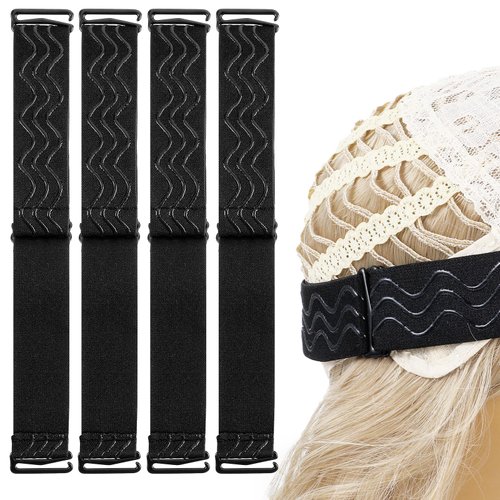 DIVINA VITAE 4Pcs Elastic Bands for Wig, Adjustable Wig Band With Removable Buckles, Wig Bands No Slip Wig Band for Glueless Wig, Wig Strap To Secure Wig(Black)