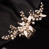 Teyglen Gold Leaf Headpiece Pearl Bride Wedding Hair Comb Gold Leaf Pearl Side Hair Comb Handmade Hair Pieces Bridal Hair Accessories for Women Bride Girls