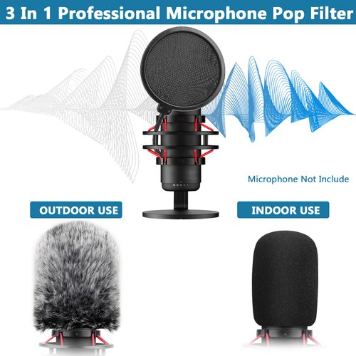 Pop Filter for Hyperx Quadcast,3 in 1 Quadcast S Mic Pop Filter + Furry Windscreen+ Foam Mic Cover for Hyperx Microphone,Professional Noise Reduction QuadCast Pop Filter Set by ChromLives, Combo 3Pack