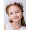 BERYUAN Flower Girls Flower Pearls Crown Headband Lace Bowknot Pearls Headband Flower Crown Wreath Handmade Adjustable Tiara Floral Wreath With Ribbon Halo Headbands for Teen Girls (pink)