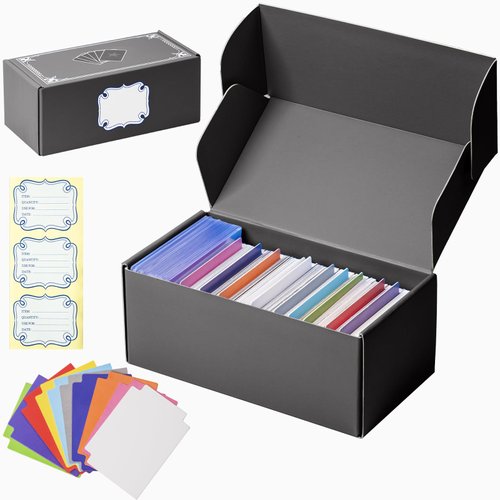 GWCASE Trading Card Storage Box, 400+ Card Box with 10 Dividers & Sticker, Playing Card Case Holder for MTG/for TCG/for CAH/for YuGiOh/Sports Cards -Black