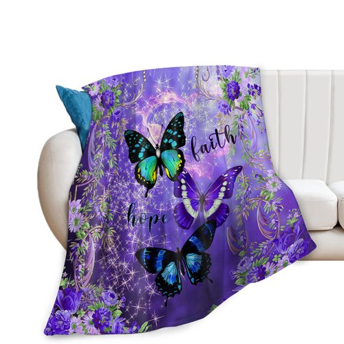 Butterfly Throw Blanket Purple Butterfly Plush Fleece Soft Cozy Gifts Blanket for Kids Girls Boys Adults Couch Bed Chair Office Dorm Decor 40''X50''