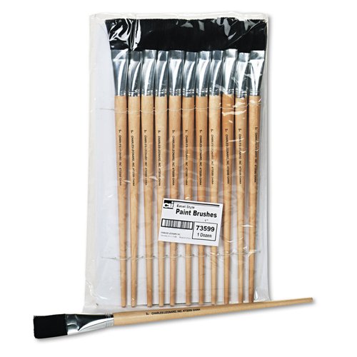 Charles Leonard Flat Tip Easel Paint Brushes with Long Handle, 1 Inch, Natural Handles and Black Bristles, 12-Pack (73599)