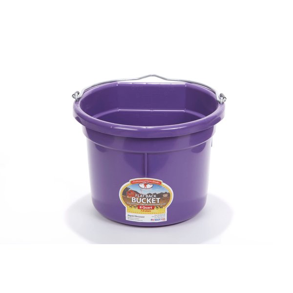 Little Giant® Flat Back Plastic Animal Feed Bucket | Animal Feed Bucket with Metal Handle | Horse Feed & Water Bucket | 8 Quarts | Purple