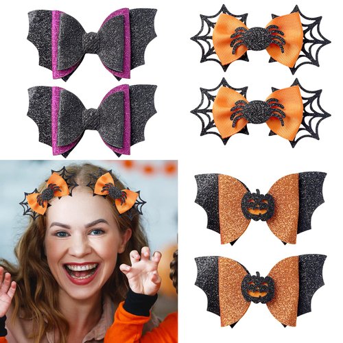 6 Pcs Halloween Hair Clips for Women Girls, ​Halloween Bow Hair Decorations Accessories, Cute Bows Clip for Party Costume, Halloween Hair Pins Barrettes Decor