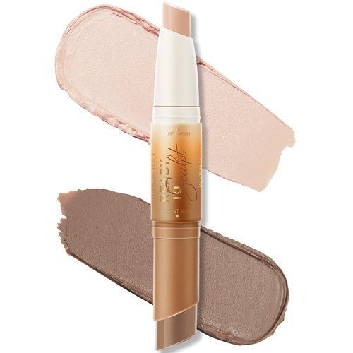 FOCALLURE 2 in 1 Cream Bronzer and Highlighter Stick,Non-greasy & Non-drying Contour Pencil,Easy to Create a Natural Matte Finishing,Long Lasting & Waterproof Face Brighten Make up Pen,SOUR CREAM