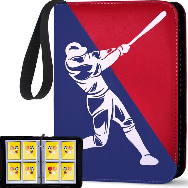 XIMUHO Baseball Card Binder, 4 Pocket Sports Card Binder with 50 Sleeves, 400 Pockets Trading Card Album Holder, Card Collector Binder, 3 Ring Baseball Card Storage Organizer (Baseball card book)