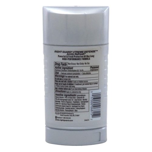 Right Guard Xtreme Defense Antiperspirant Deodorant Invisible Solid Stick, Arctic Refresh, 2.6 Ounce (Pack of 6)