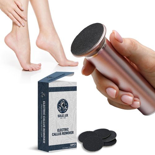 SoleLux Electric Foot File, Electric Foot Scrubber Dead Skin Remover for at Home Spa with 60 Sanding Pads, Adjustable Speed Electric Callus Remover for Feet for Hard Cracked Dry Dead Skin Exfoliation