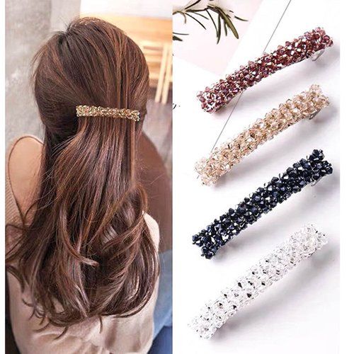 Aneneiceera Crystal Bar Hair Clip Barrette Black Rhinestone Hair Barrette Clips Bling Head Clip Headwear Cz Wedding Headpieces Crystal Hair Accessories for Women and Girls (Black)